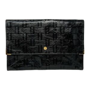 LODIS Oversized Black Embossed Geometric Pattern Envelope Style Clutch Purse